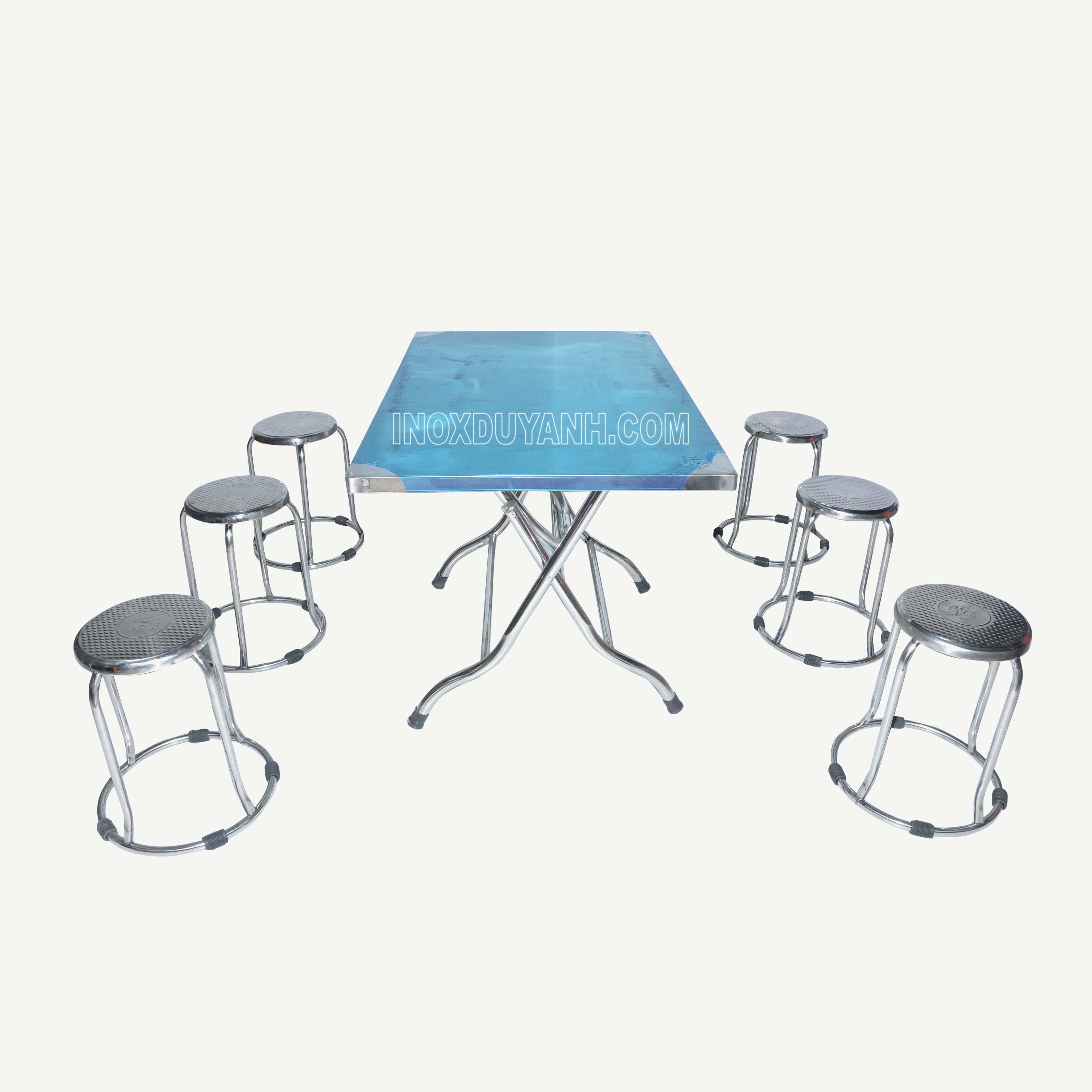 Bộ bàn ghế inox chữ nhật và ghế inox tròn