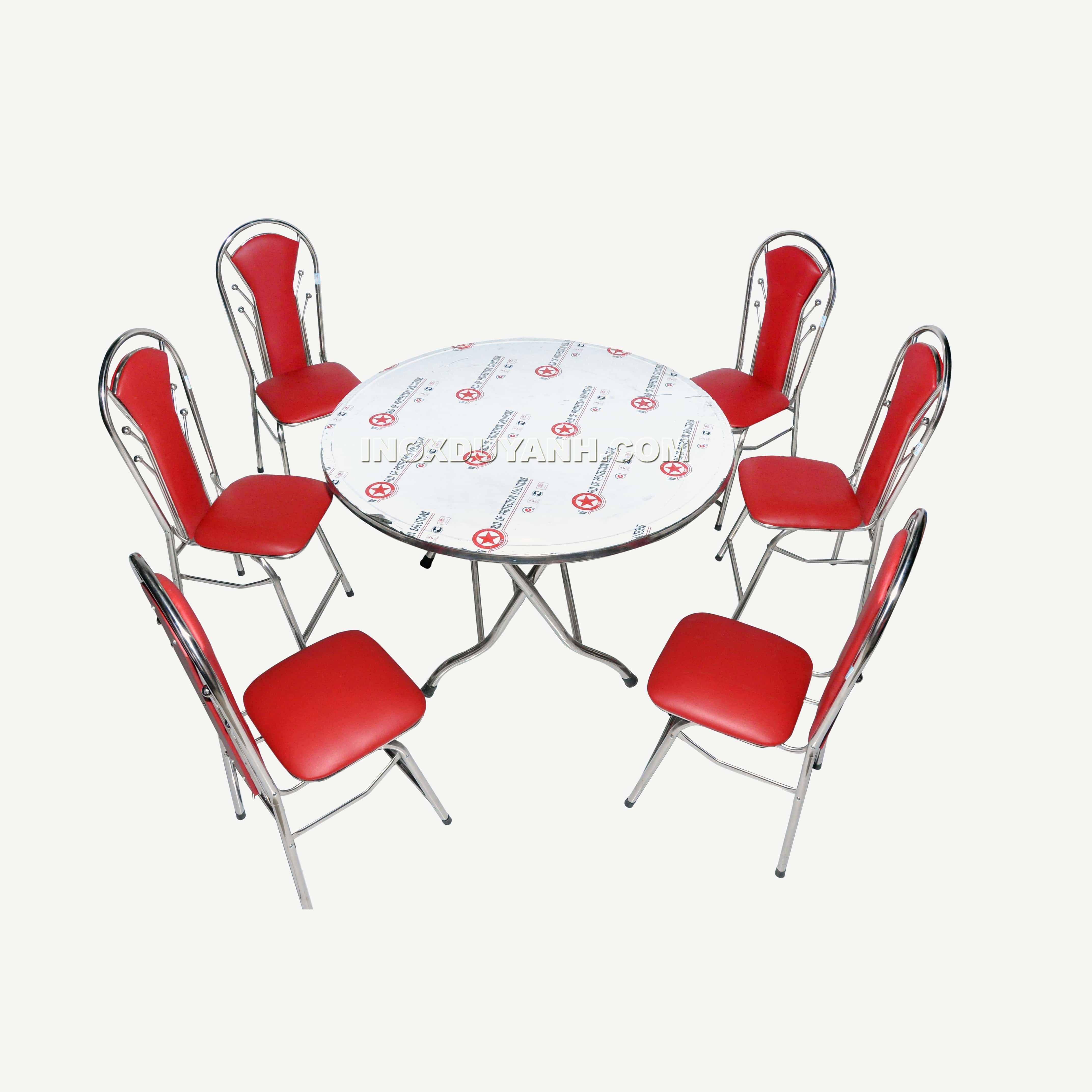 Bộ bàn ghế inox tròn và ghế 4 bi
